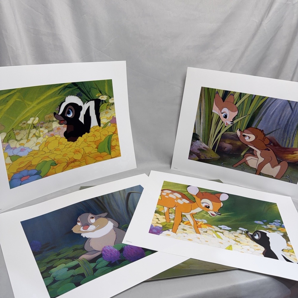 Vintage Disney Bambi Special Edition 4 Lithographs Artwork Prints Portfolio 2001
